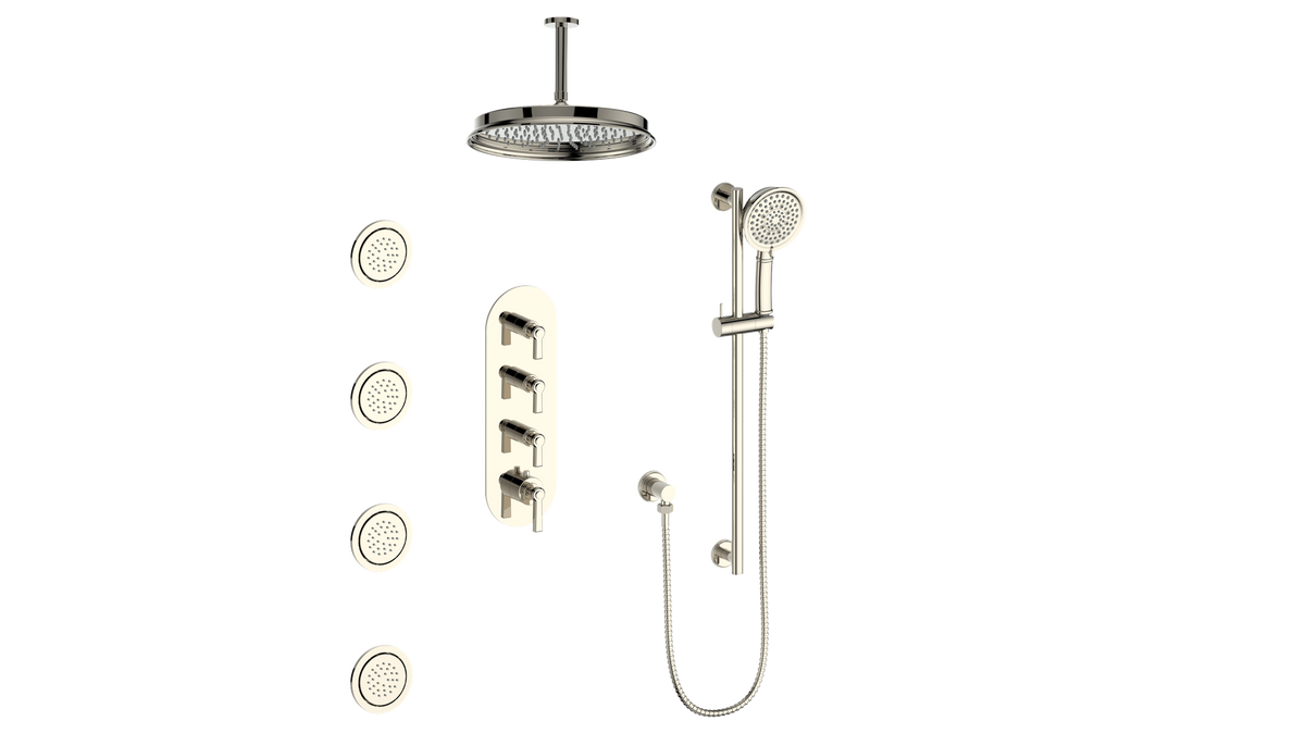 Vogt Zehn 3/4" High-Flow TH Shower Kit with Body Jets and 6" Ceiling Arm - Lever Handle (Z1) / Polished Nickel