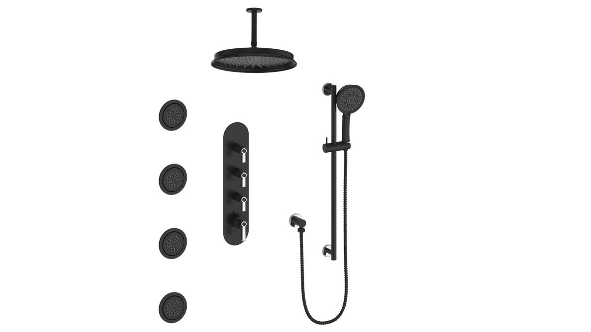 Vogt Zehn 3/4" High-Flow TH Shower Kit with Body Jets and 6" Ceiling Arm - Lever Handle (Z1) / Chrome/Matte Black