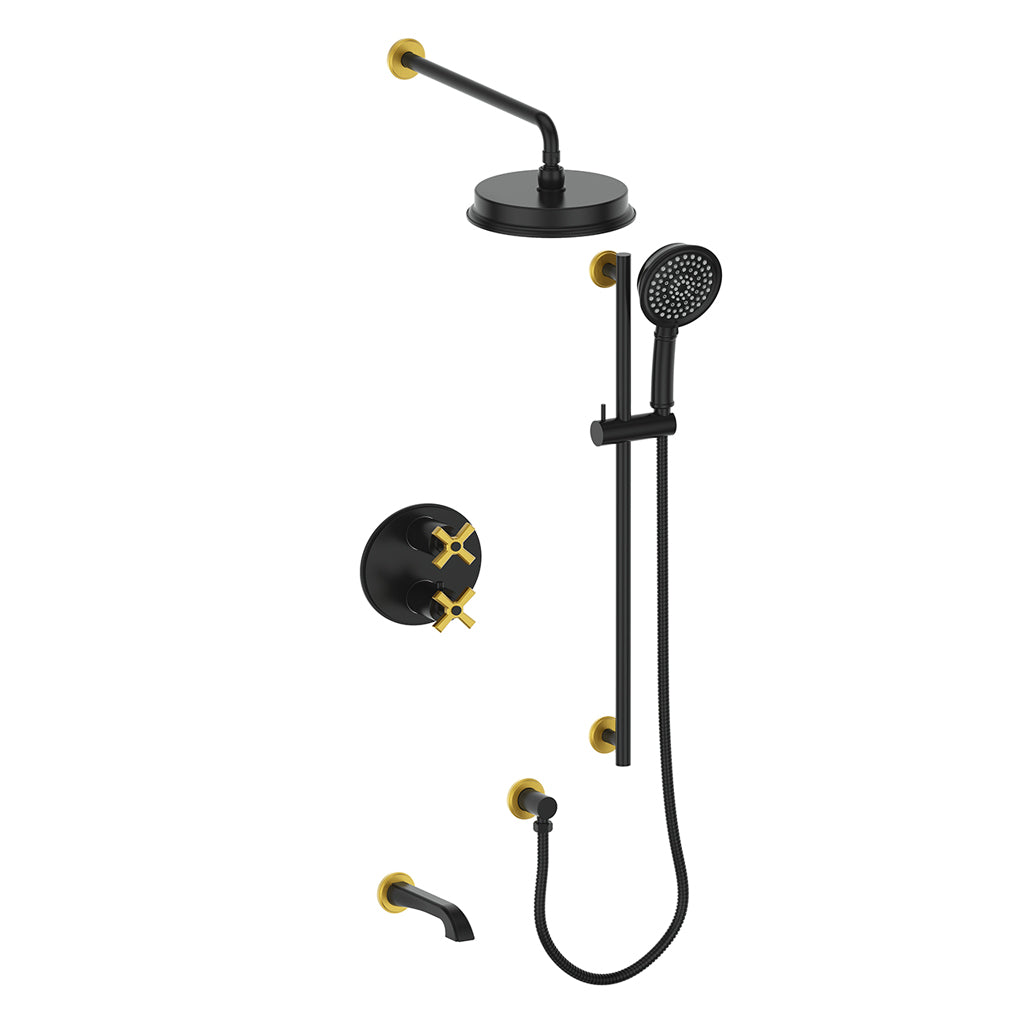 Vogt Zehn 3-Way TH Shower Kit - 4-Spoke Handle (Z4) / Brushed Gold/Matte Black