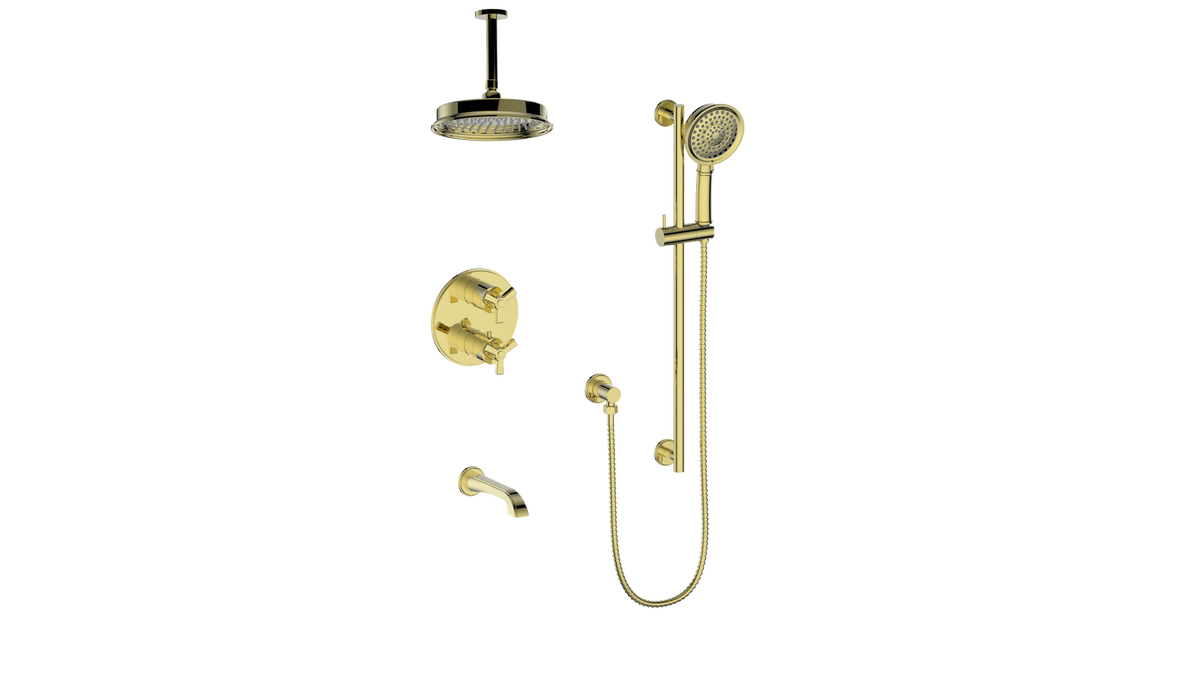 Vogt Zehn 3-Way TH Shower Kit with 6" Ceiling Arm - 3-Spoke Handle (Z3) / Brushed Gold