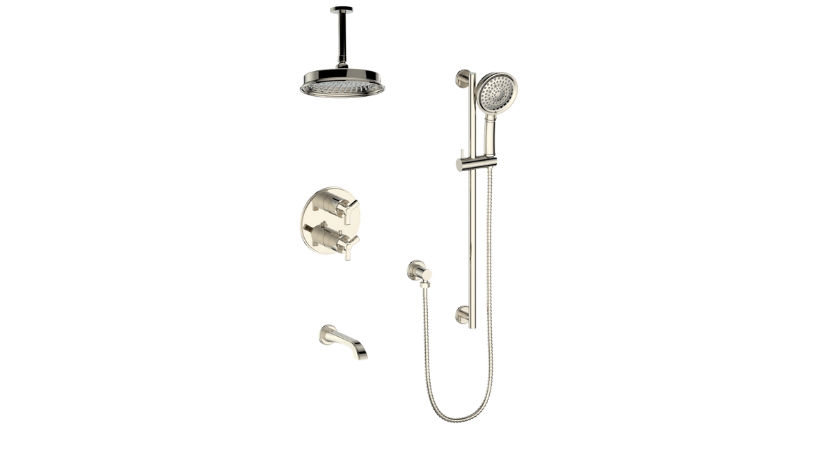 Vogt Zehn 3-Way TH Shower Kit with 6" Ceiling Arm - 3-Spoke Handle (Z3) / Polished Nickel