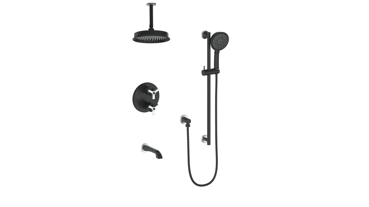 Vogt Zehn 3-Way TH Shower Kit with 6" Ceiling Arm - 3-Spoke Handle (Z3) / Stainless Steel/Matte Black