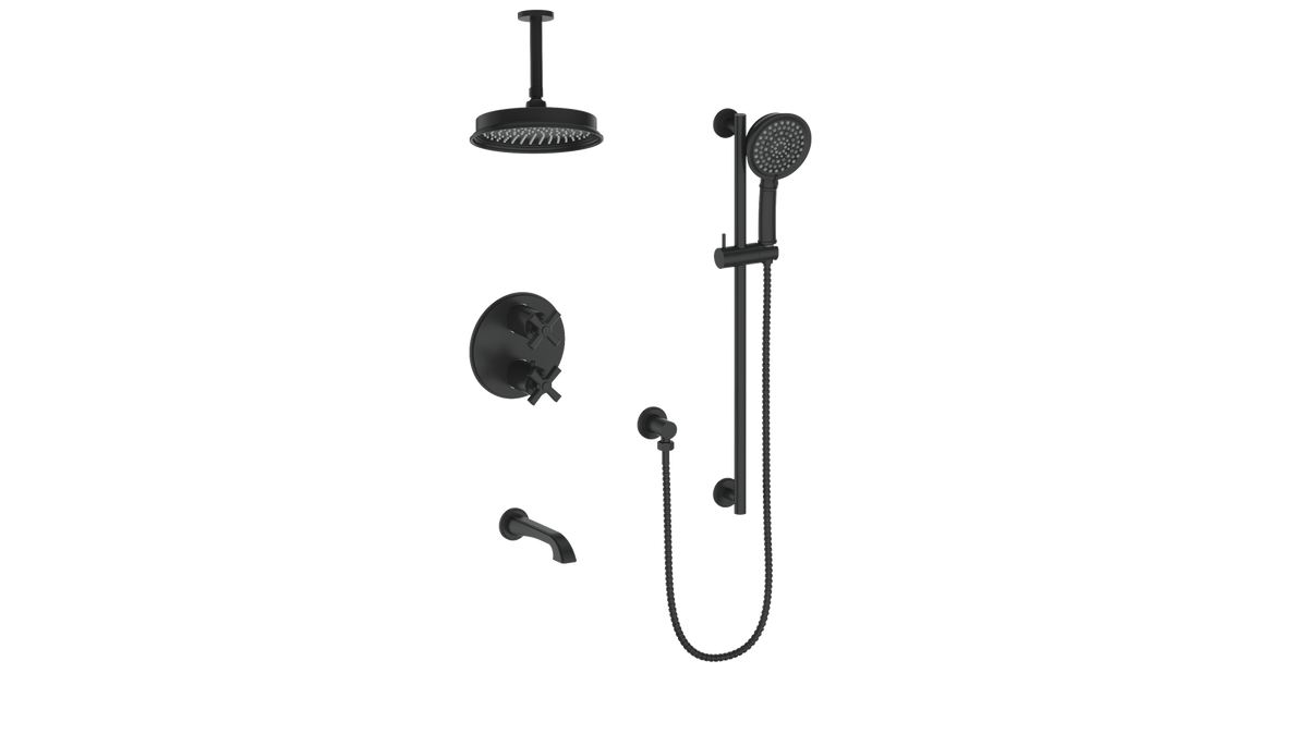 Vogt Zehn 3-Way TH Shower Kit with 6" Ceiling Arm - 4-Spoke Handle (Z4) / Matte Black