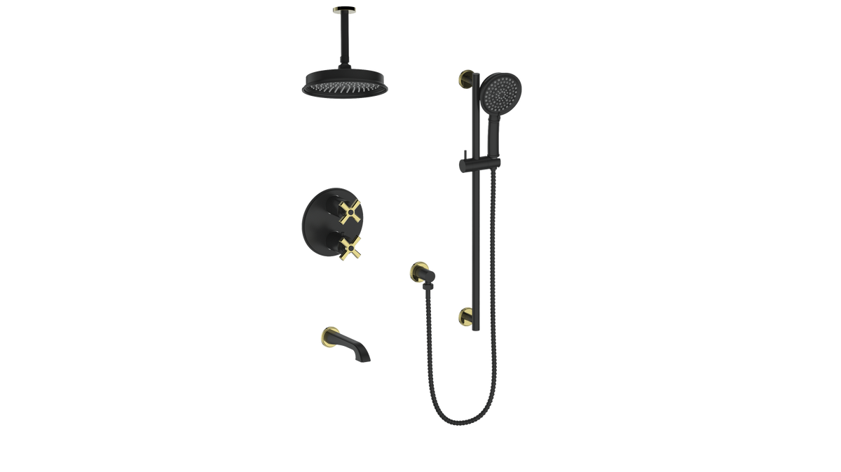 Vogt Zehn 3-Way TH Shower Kit with 6" Ceiling Arm - 4-Spoke Handle (Z4) / Brushed Gold/Matte Black