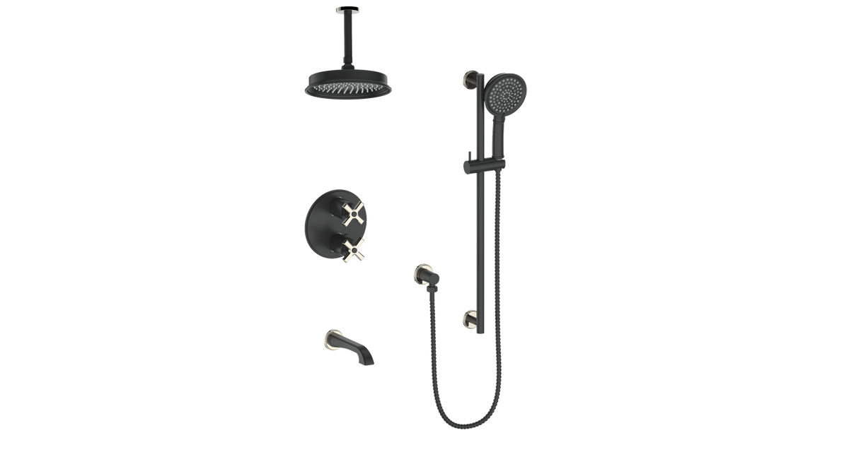 Vogt Zehn 3-Way TH Shower Kit with 6" Ceiling Arm - 4-Spoke Handle (Z4) / Polished Nickel/Matte Black