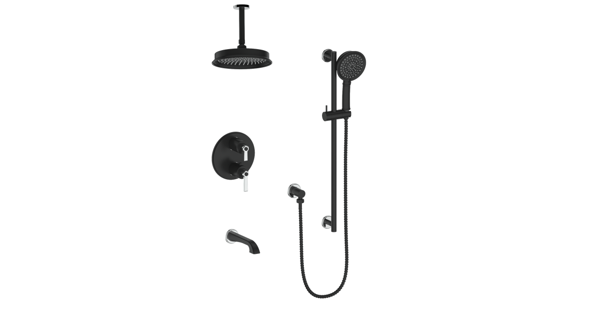 Vogt Zehn 3-Way TH Shower Kit with 6" Ceiling Arm - Lever Handle (Z1) / Chrome/Matte Black