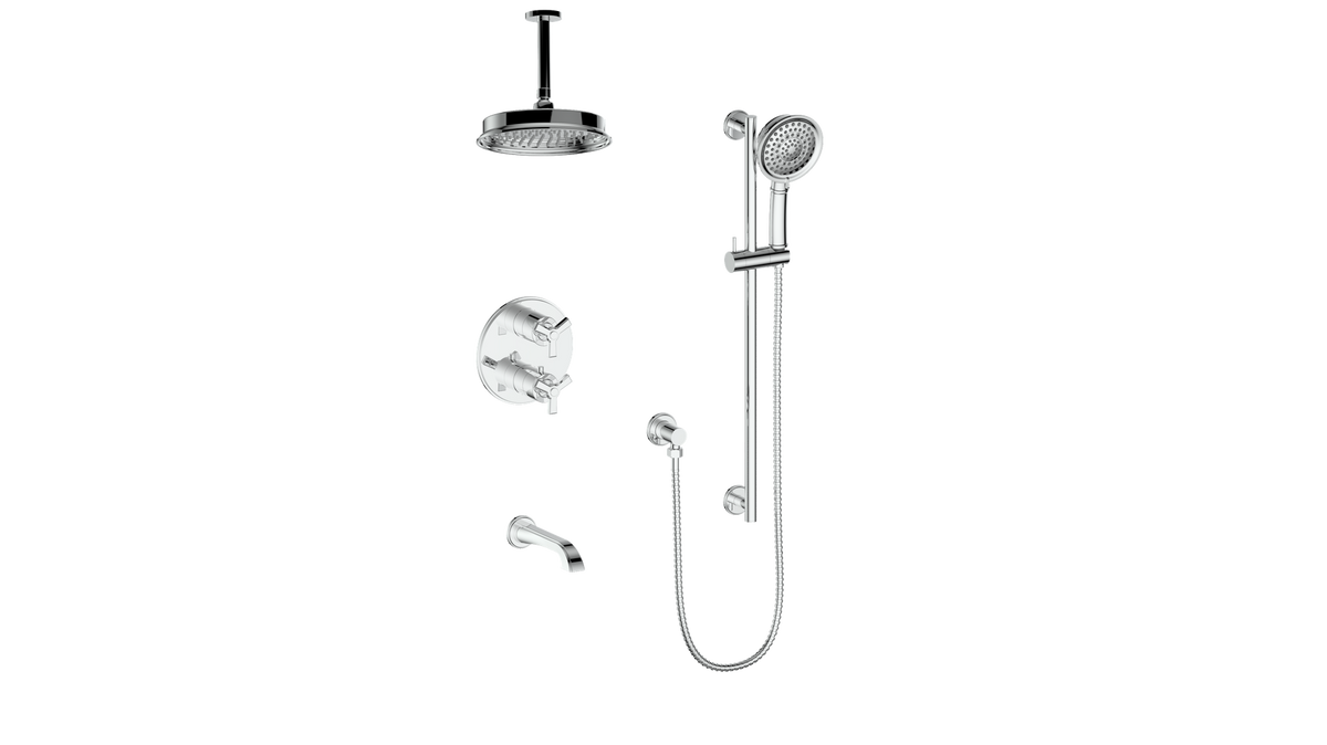 Vogt Zehn 3-Way TH Shower Kit with 6" Ceiling Arm - 3-Spoke Handle (Z3) / Chrome