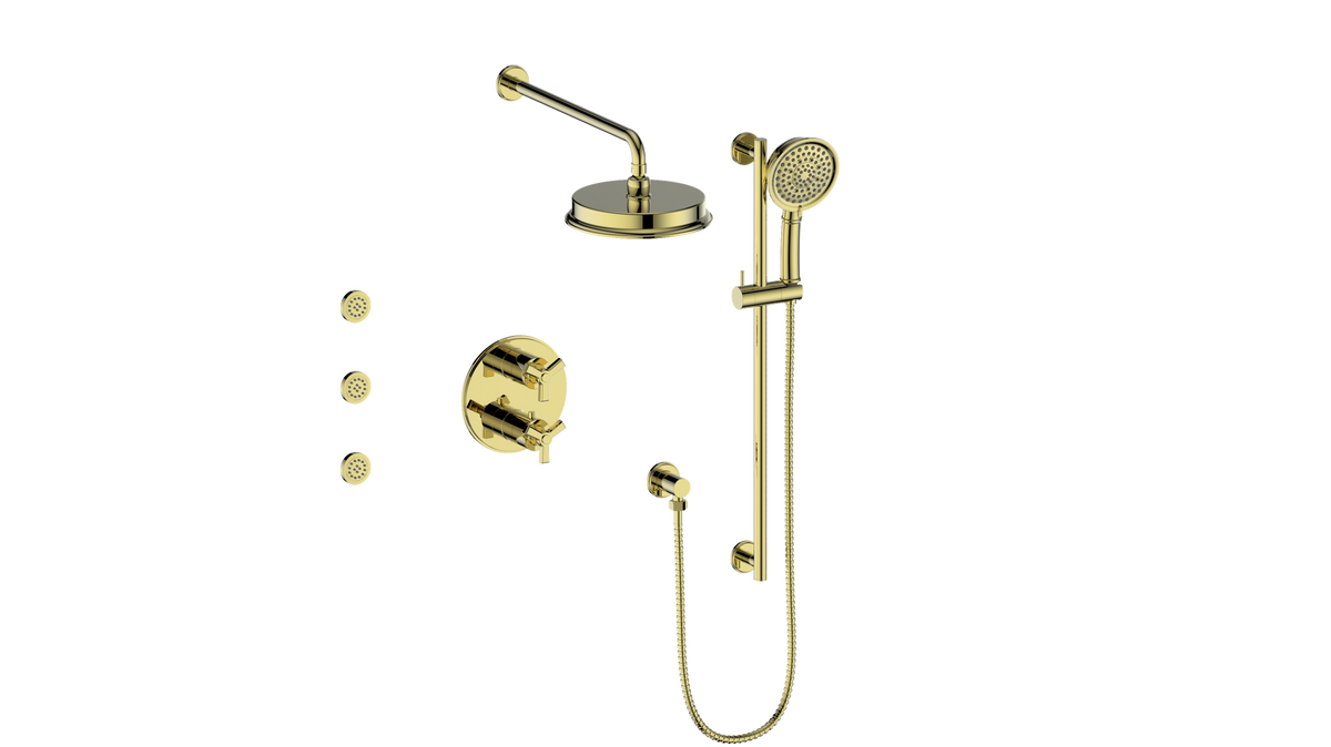 Vogt Zehn 3-Way TH Shower Kit with Body Jets - 3-Spoke Handle (Z3) / Brushed Gold