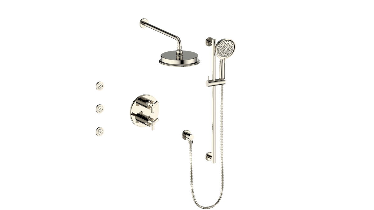Vogt Zehn 3-Way TH Shower Kit with Body Jets - 3-Spoke Handle (Z3) / Polished Nickel