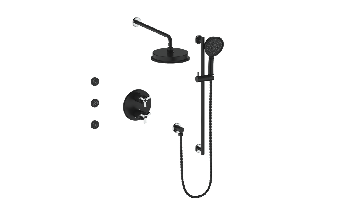 Vogt Zehn 3-Way TH Shower Kit with Body Jets - 3-Spoke Handle (Z3) / Chrome/Matte Black