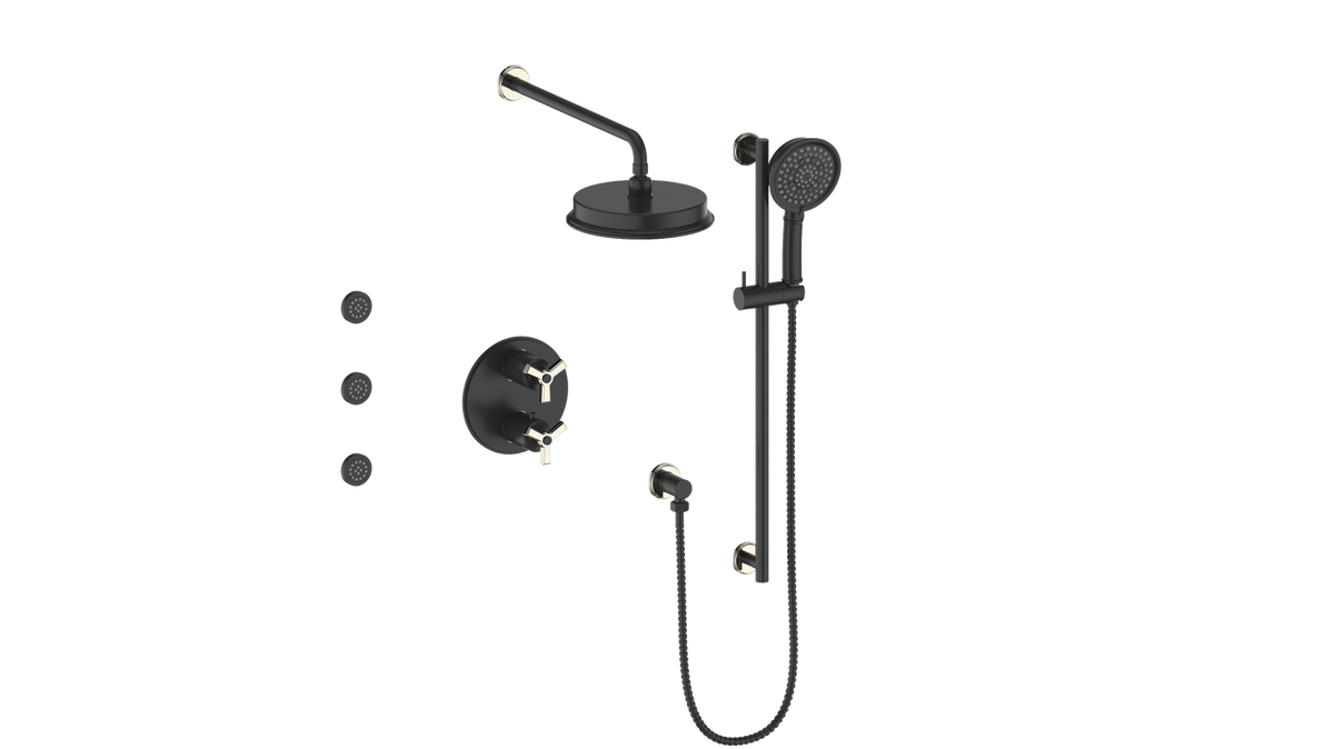 Vogt Zehn 3-Way TH Shower Kit with Body Jets - 3-Spoke Handle (Z3) / Polished Nickel/Matte Black