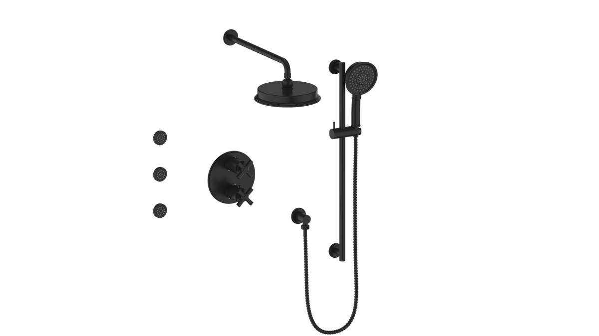 Vogt Zehn 3-Way TH Shower Kit with Body Jets - 4-Spoke Handle (Z4) / Matte Black