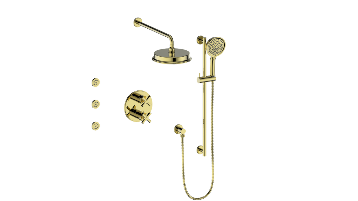 Vogt Zehn 3-Way TH Shower Kit with Body Jets - 4-Spoke Handle (Z4) / Brushed Gold