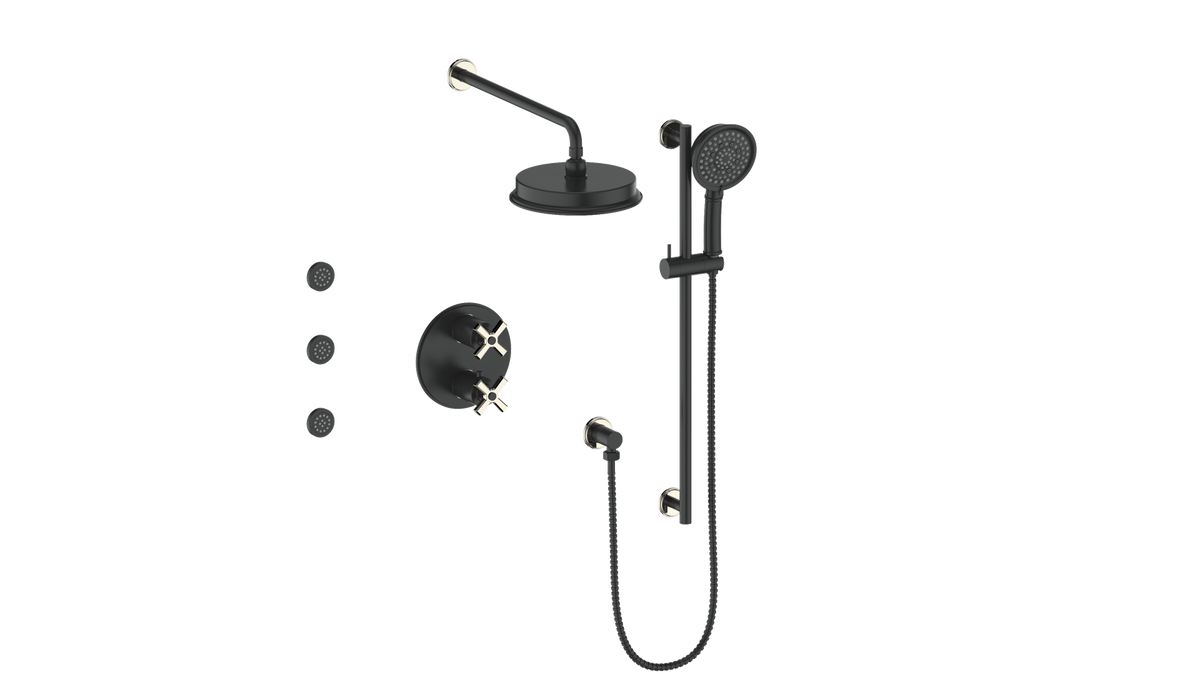Vogt Zehn 3-Way TH Shower Kit with Body Jets - 4-Spoke Handle (Z4) / Polished Nickel/Matte Black