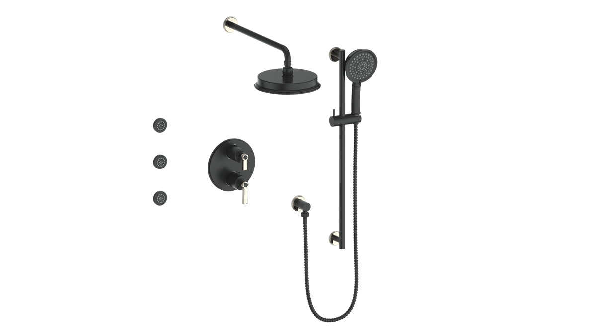 Vogt Zehn 3-Way TH Shower Kit with Body Jets - Lever Handle (Z1) / Polished Nickel/Matte Black