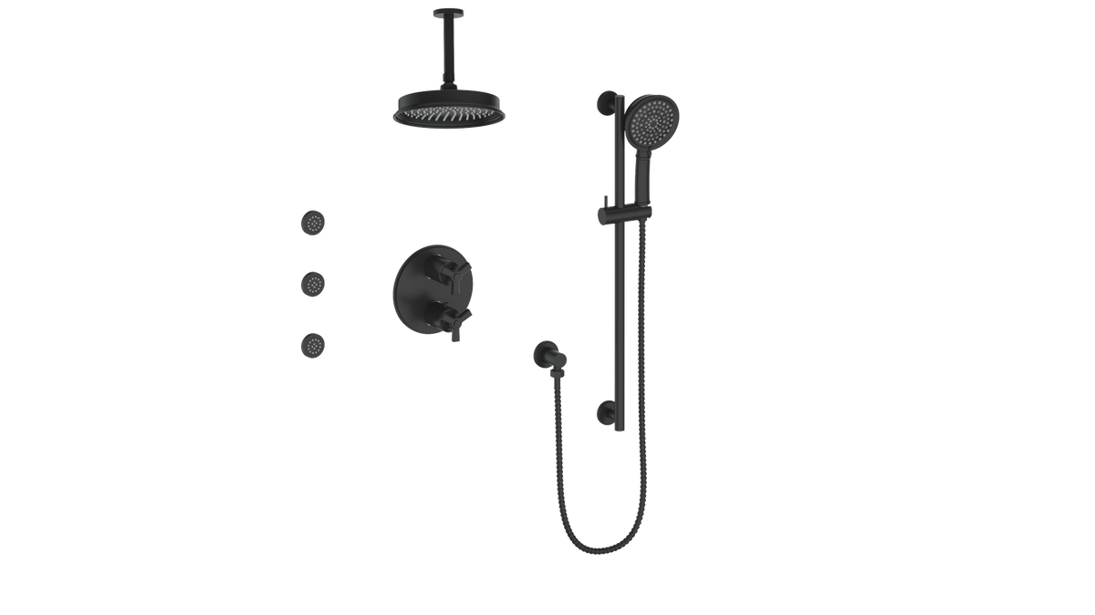 Vogt Zehn 3-Way TH Shower Kit with Body Jets and 6" Ceiling Arm - 3-Spoke Handle (Z3) / Matte Black