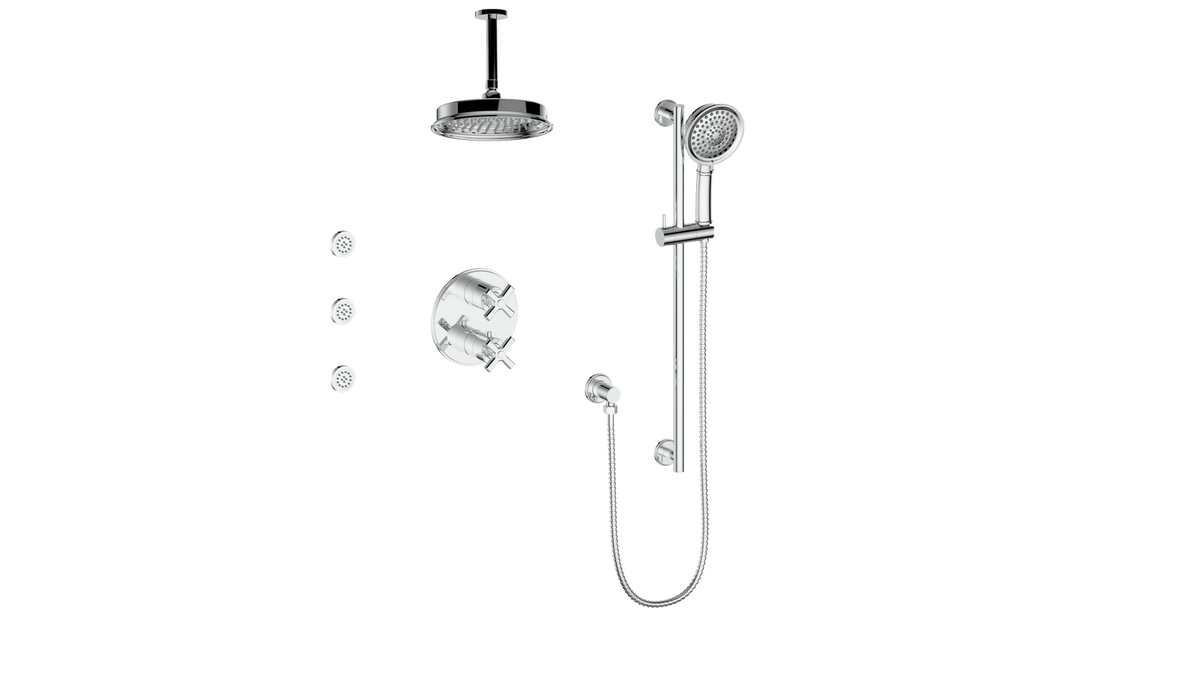 Vogt Zehn 3-Way TH Shower Kit with Body Jets and 6" Ceiling Arm - 4-Spoke Handle (Z4) / Chrome