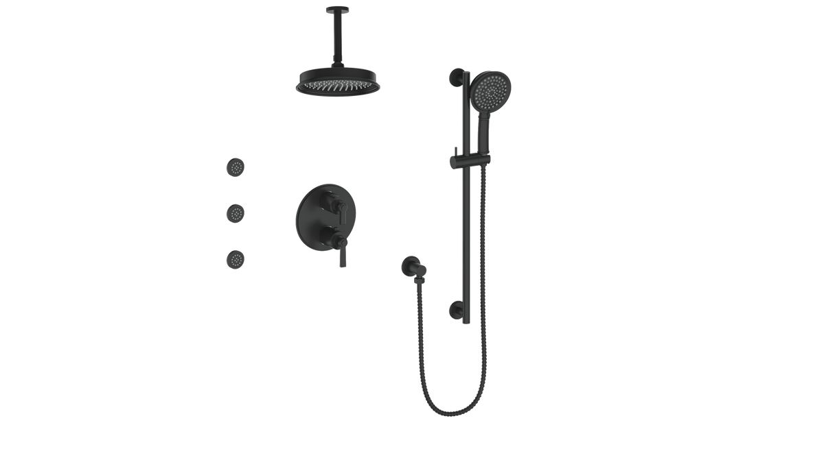 Vogt Zehn 3-Way TH Shower Kit with Body Jets and 6" Ceiling Arm - Lever Handle (Z1) / Matte Black