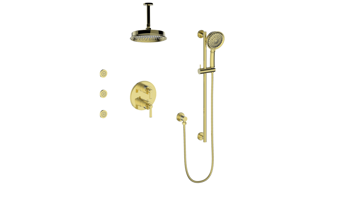 Vogt Zehn 3-Way TH Shower Kit with Body Jets and 6" Ceiling Arm - Lever Handle (Z1) / Brushed Gold