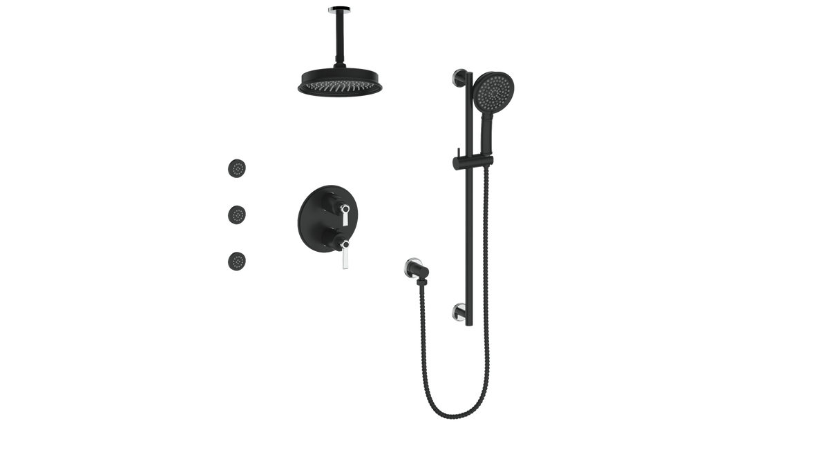 Vogt Zehn 3-Way TH Shower Kit with Body Jets and 6" Ceiling Arm - Lever Handle (Z1) / Chrome/Matte Black