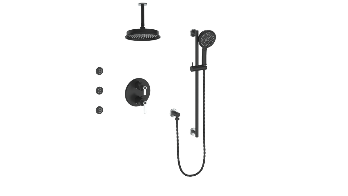 Vogt Zehn 3-Way TH Shower Kit with Body Jets and 6" Ceiling Arm - Lever Handle (Z1) / Stainless Steel/Matte Black