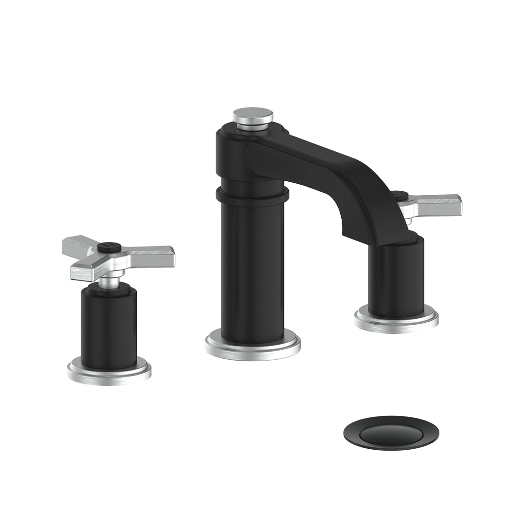 Vogt Zehn 8" C.C. Lavatory Faucet with Pop-up Drain - 3-Spoke Handle (Z3) / Stainless Steel/Matte Black