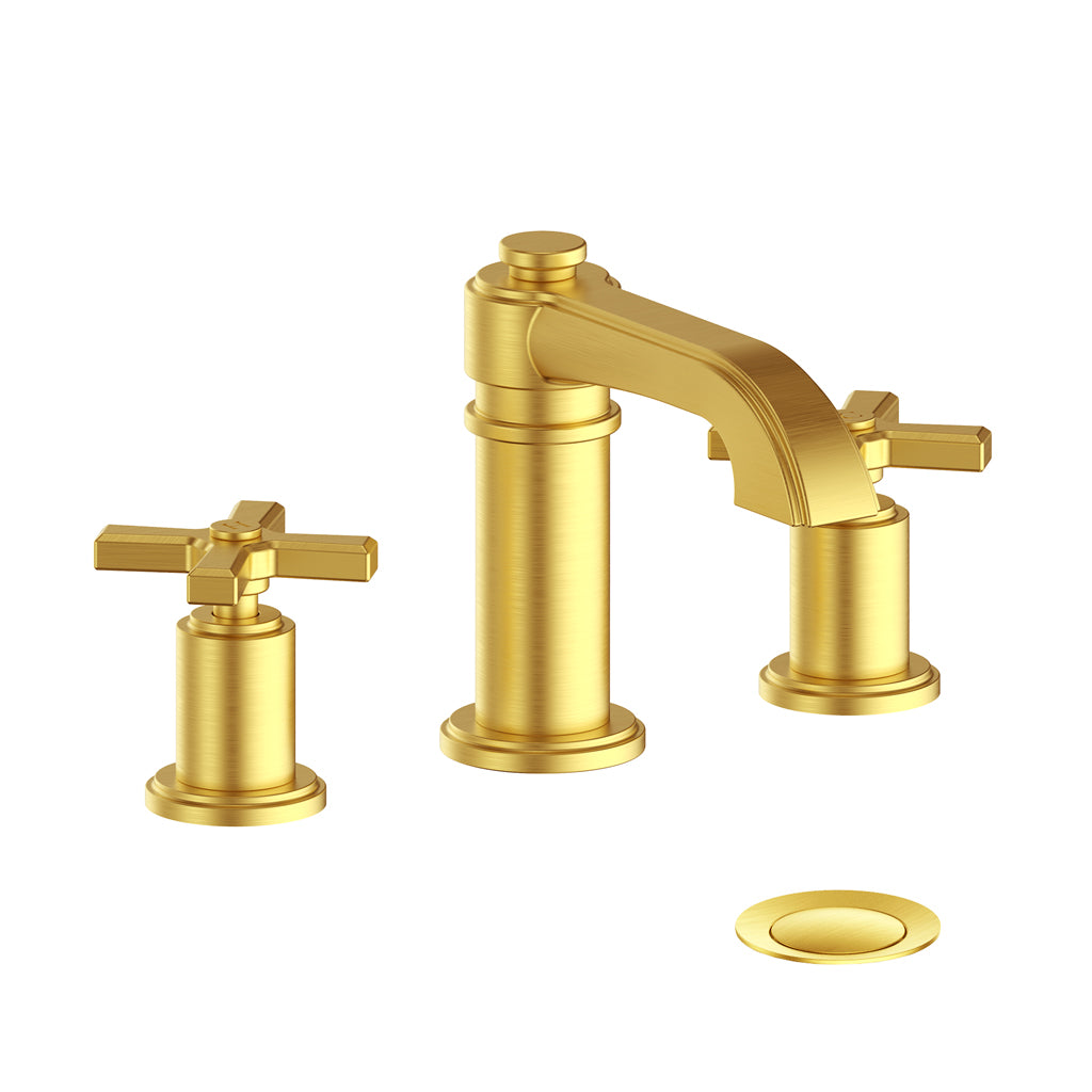 Vogt Zehn 8" C.C. Lavatory Faucet with Pop-up Drain - 4-Spoke Handle (Z4) / Brushed Gold