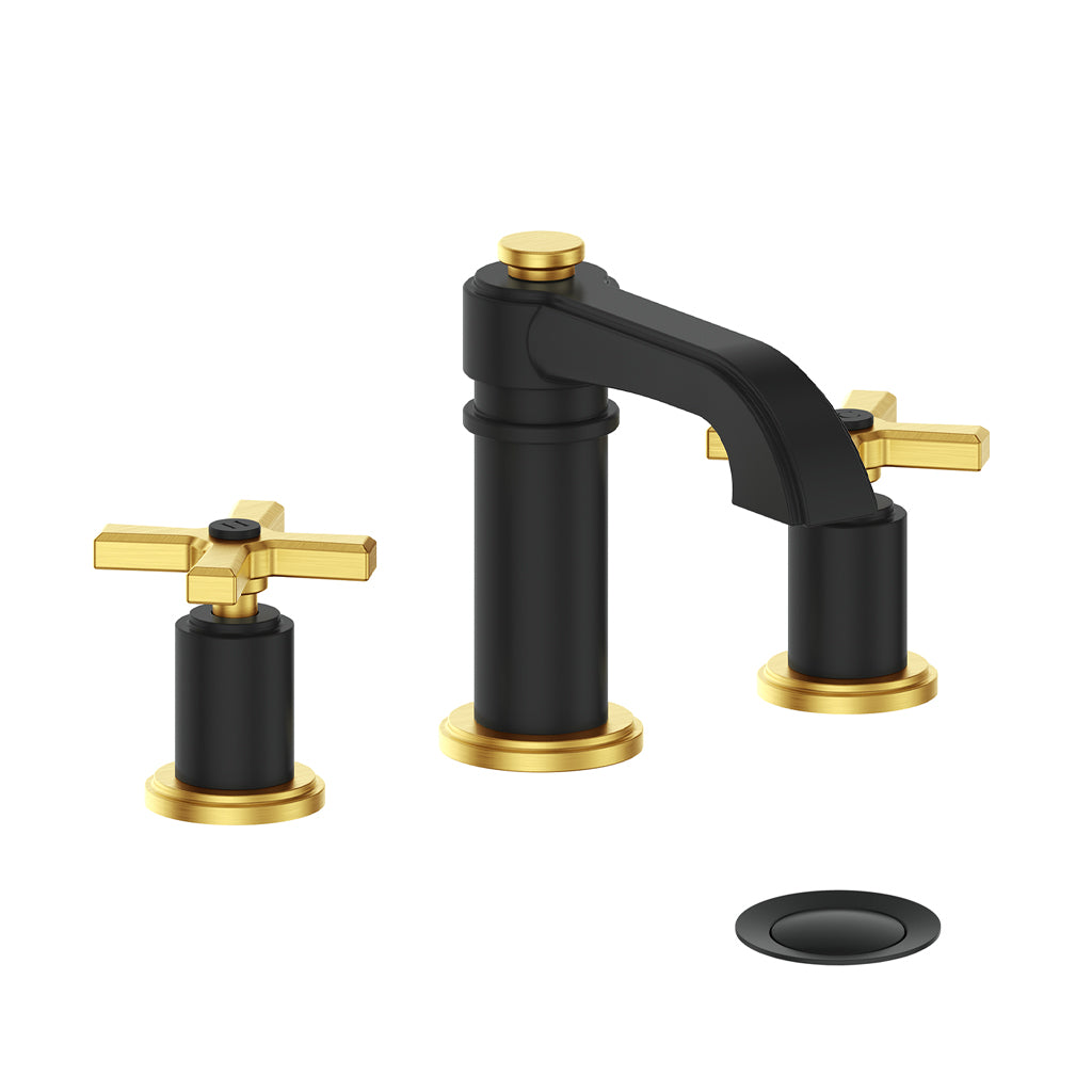 Vogt Zehn 8" C.C. Lavatory Faucet with Pop-up Drain - 4-Spoke Handle (Z4) / Brushed Gold/Matte Black