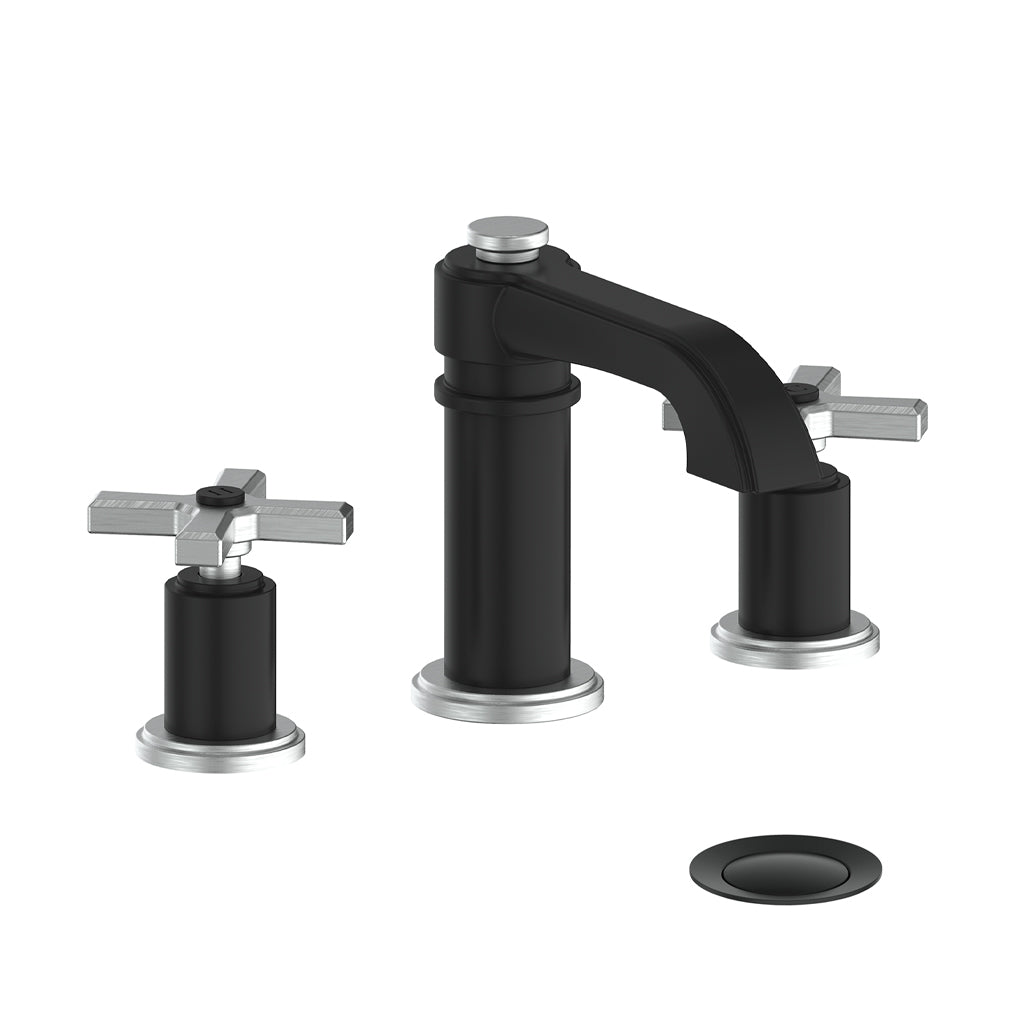 Vogt Zehn 8" C.C. Lavatory Faucet with Pop-up Drain - 4-Spoke Handle (Z4) / Stainless Steel/Matte Black