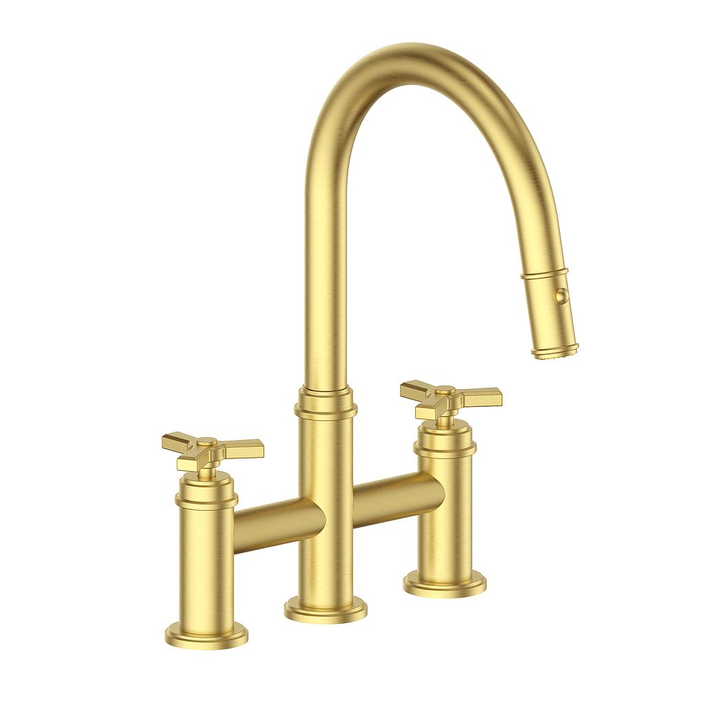 Vogt Zehn Bridge Kitchen Faucet - 3-Spoke Handle (Z3) / Brushed Gold