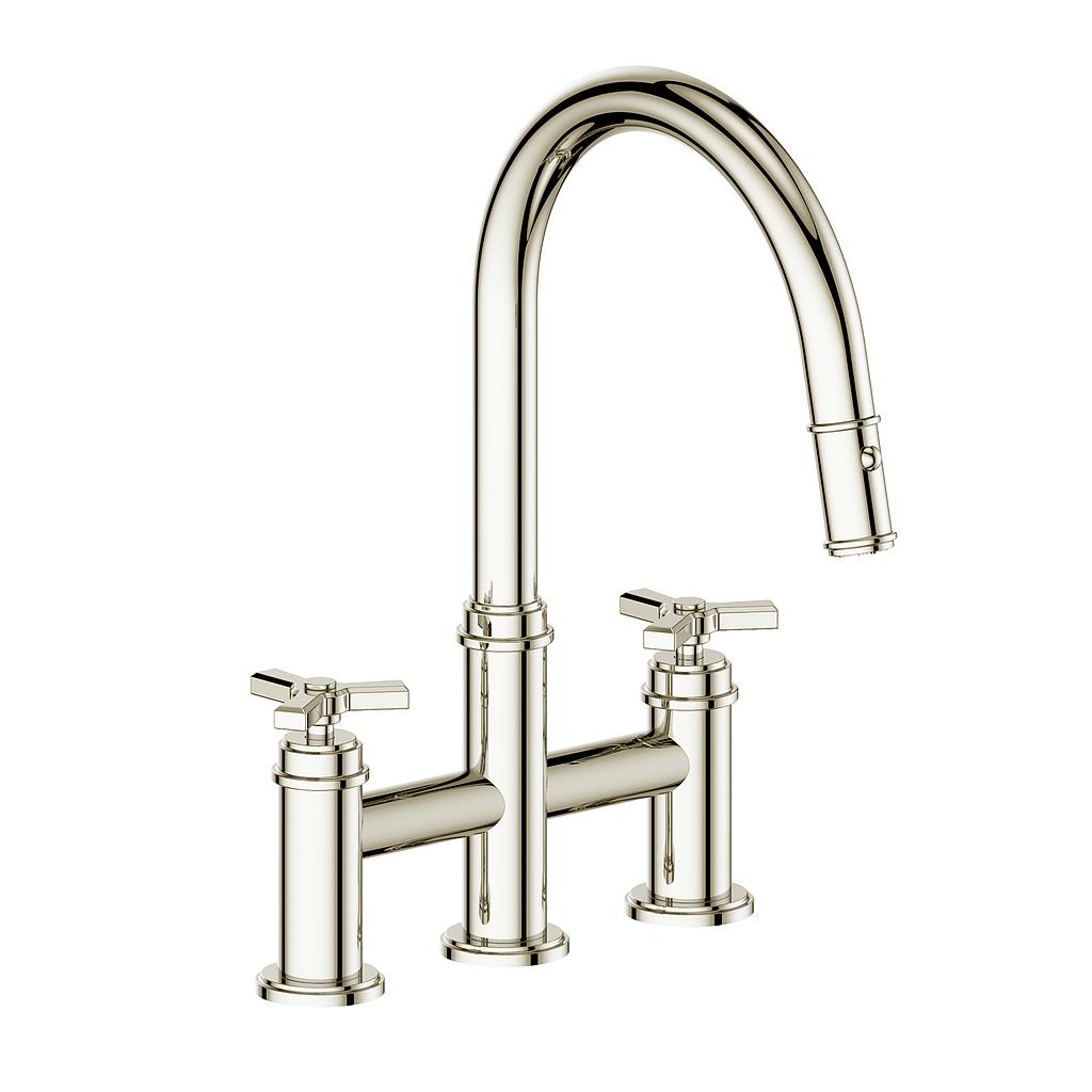Vogt Zehn Bridge Kitchen Faucet - 3-Spoke Handle (Z3) / Polished Nickel
