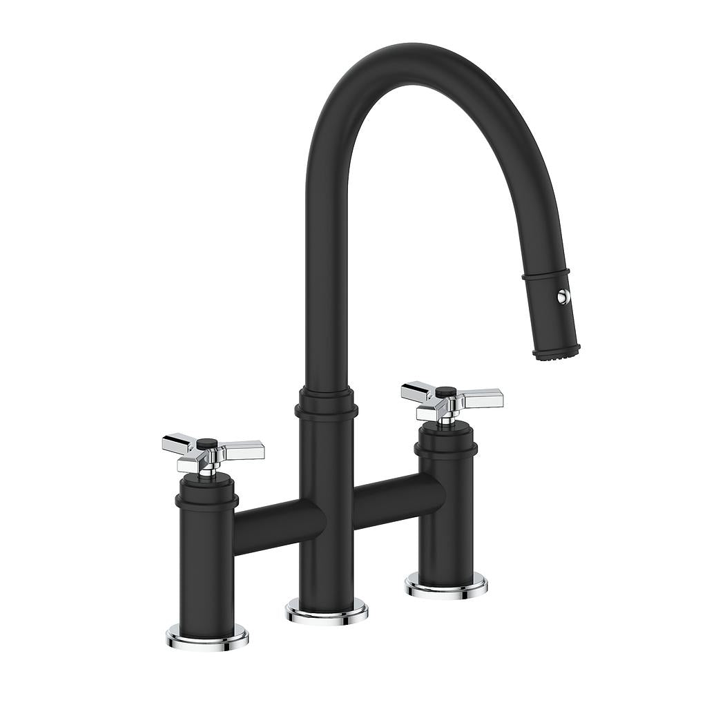 Vogt Zehn Bridge Kitchen Faucet - 3-Spoke Handle (Z3) / Chrome/Matte Black