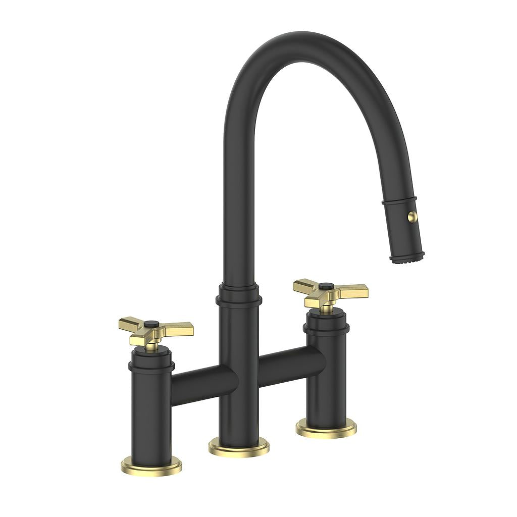 Vogt Zehn Bridge Kitchen Faucet - 3-Spoke Handle (Z3) / Brushed Gold/Matte Black