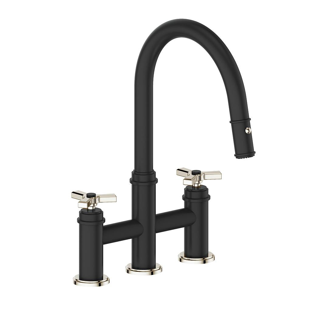 Vogt Zehn Bridge Kitchen Faucet - 3-Spoke Handle (Z3) / Polished Nickel/Matte Black