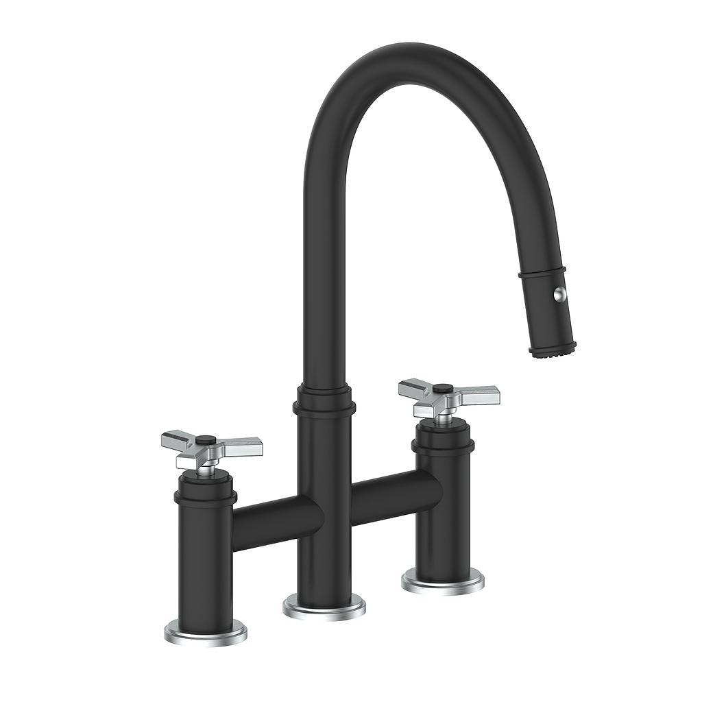 Vogt Zehn Bridge Kitchen Faucet - 3-Spoke Handle (Z3) / Stainless Steel/Matte Black