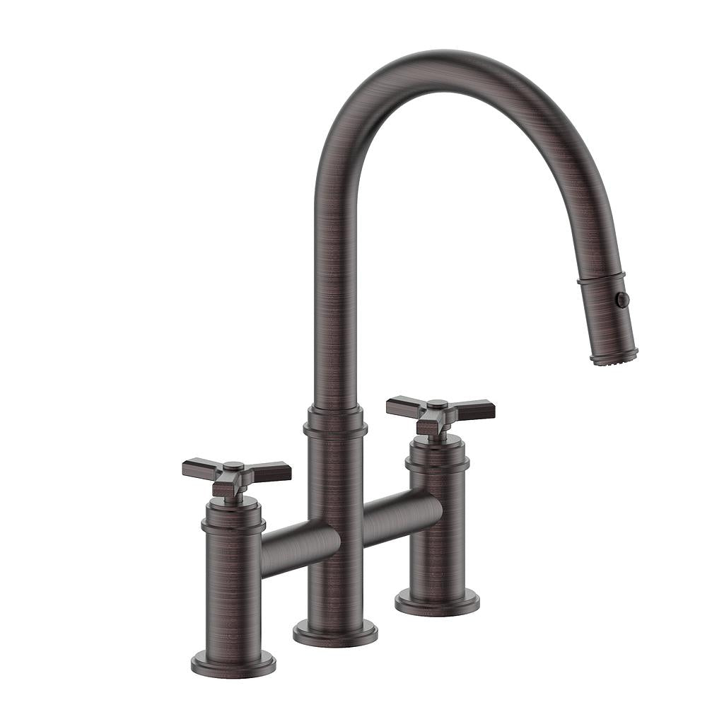 Vogt Zehn Bridge Kitchen Faucet - 3-Spoke Handle (Z3) / Antique Bronze