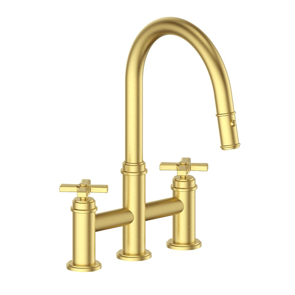 Vogt Zehn Bridge Kitchen Faucet - 4-Spoke Handle (Z4) / Brushed Gold