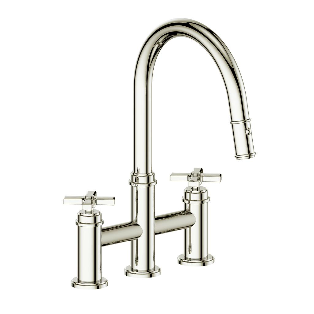 Vogt Zehn Bridge Kitchen Faucet - 4-Spoke Handle (Z4) / Polished Nickel