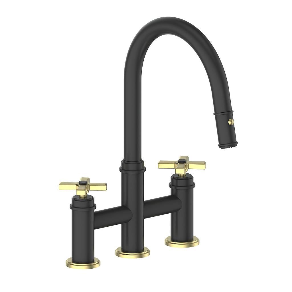 Vogt Zehn Bridge Kitchen Faucet - 4-Spoke Handle (Z4) / Brushed Gold/Matte Black