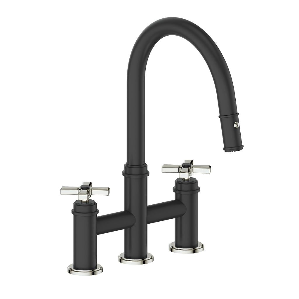 Vogt Zehn Bridge Kitchen Faucet - 4-Spoke Handle (Z4) / Polished Nickel/Matte Black