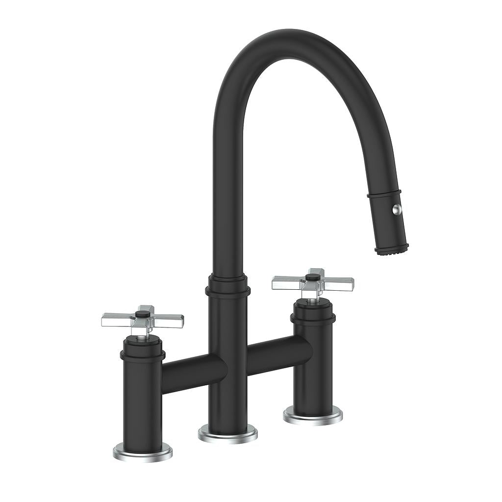 Vogt Zehn Bridge Kitchen Faucet - 4-Spoke Handle (Z4) / Stainless Steel/Matte Black