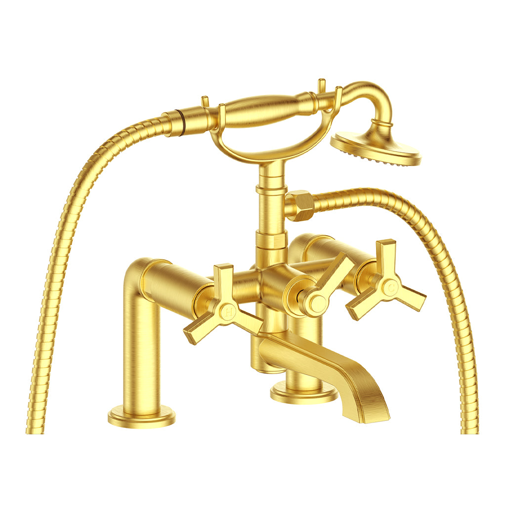 Vogt Zehn Deck Mount Tub Filler - 3-Spoke Handle (Z3) / Brushed Gold