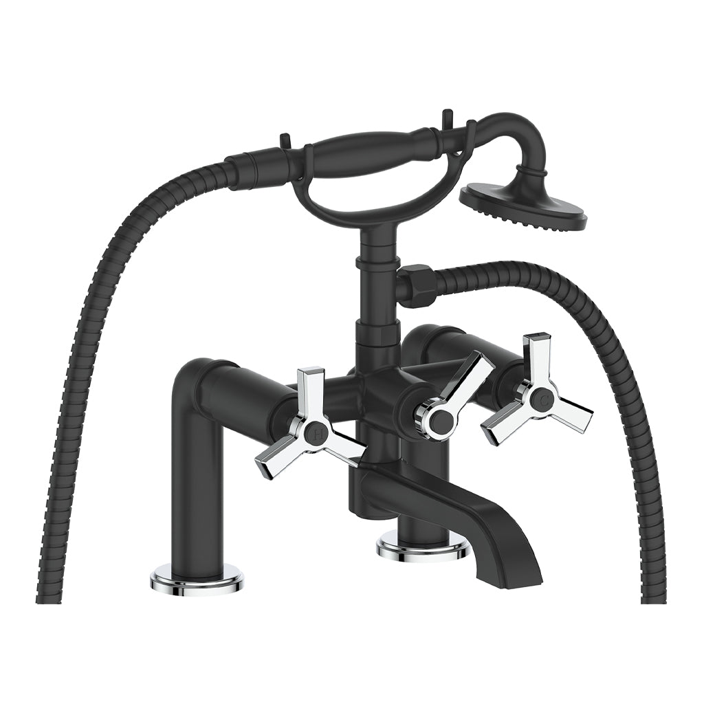 Vogt Zehn Deck Mount Tub Filler - 3-Spoke Handle (Z3) / Chrome/Matte Black