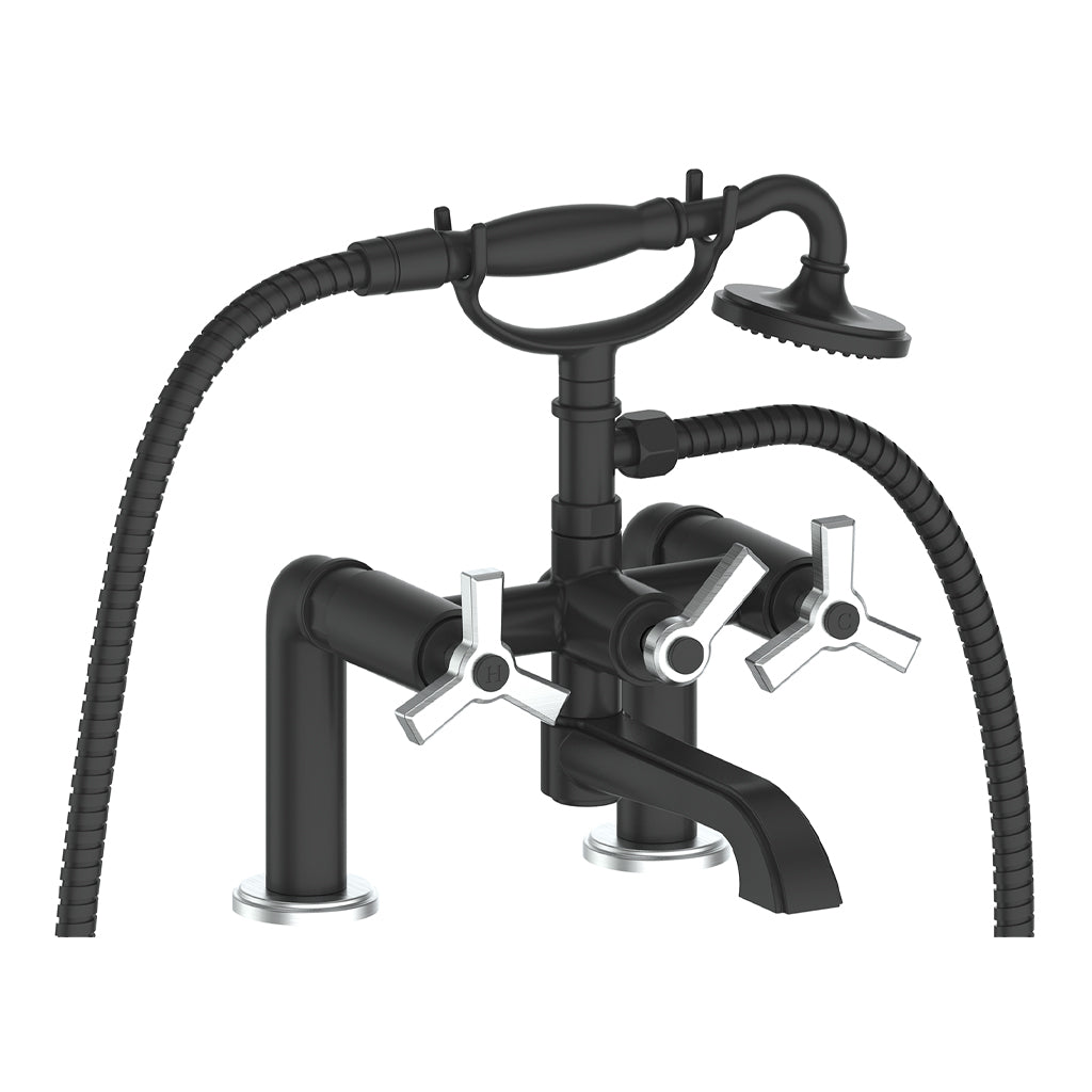 Vogt Zehn Deck Mount Tub Filler - 3-Spoke Handle (Z3) / Stainless Steel/Matte Black