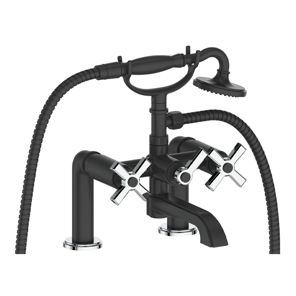 Vogt Zehn Deck Mount Tub Filler - 4-Spoke Handle (Z4) / Chrome/Matte Black