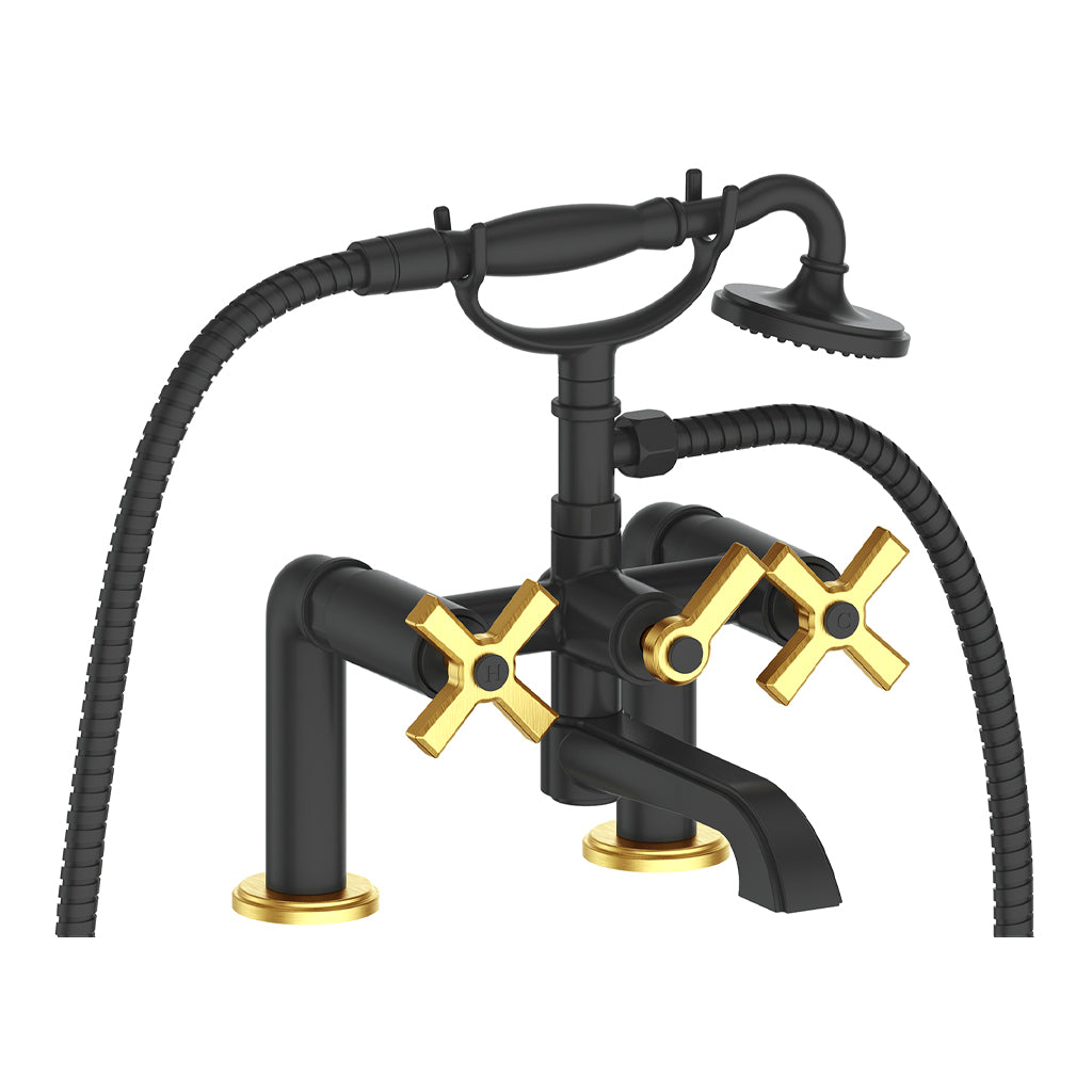 Vogt Zehn Deck Mount Tub Filler - 4-Spoke Handle (Z4) / Brushed Gold/Matte Black
