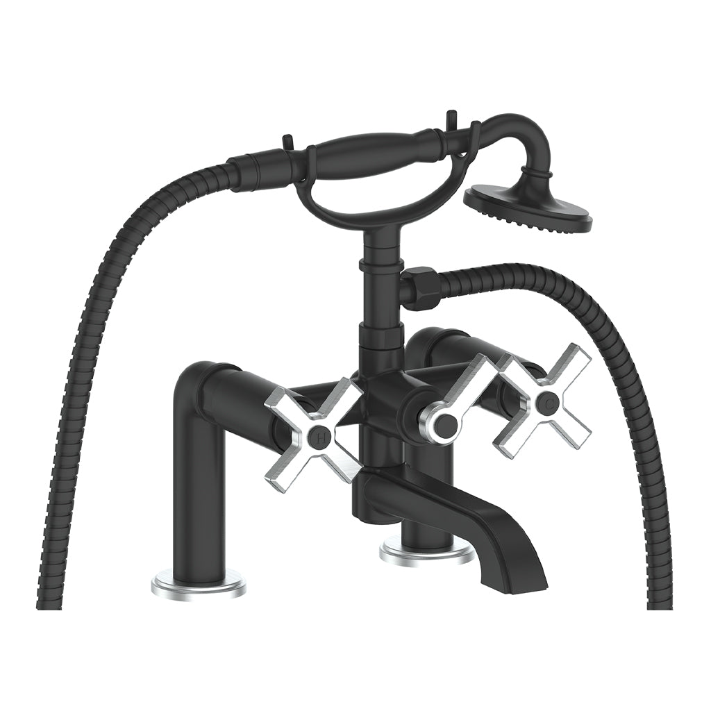 Vogt Zehn Deck Mount Tub Filler - 4-Spoke Handle (Z4) / Stainless Steel/Matte Black