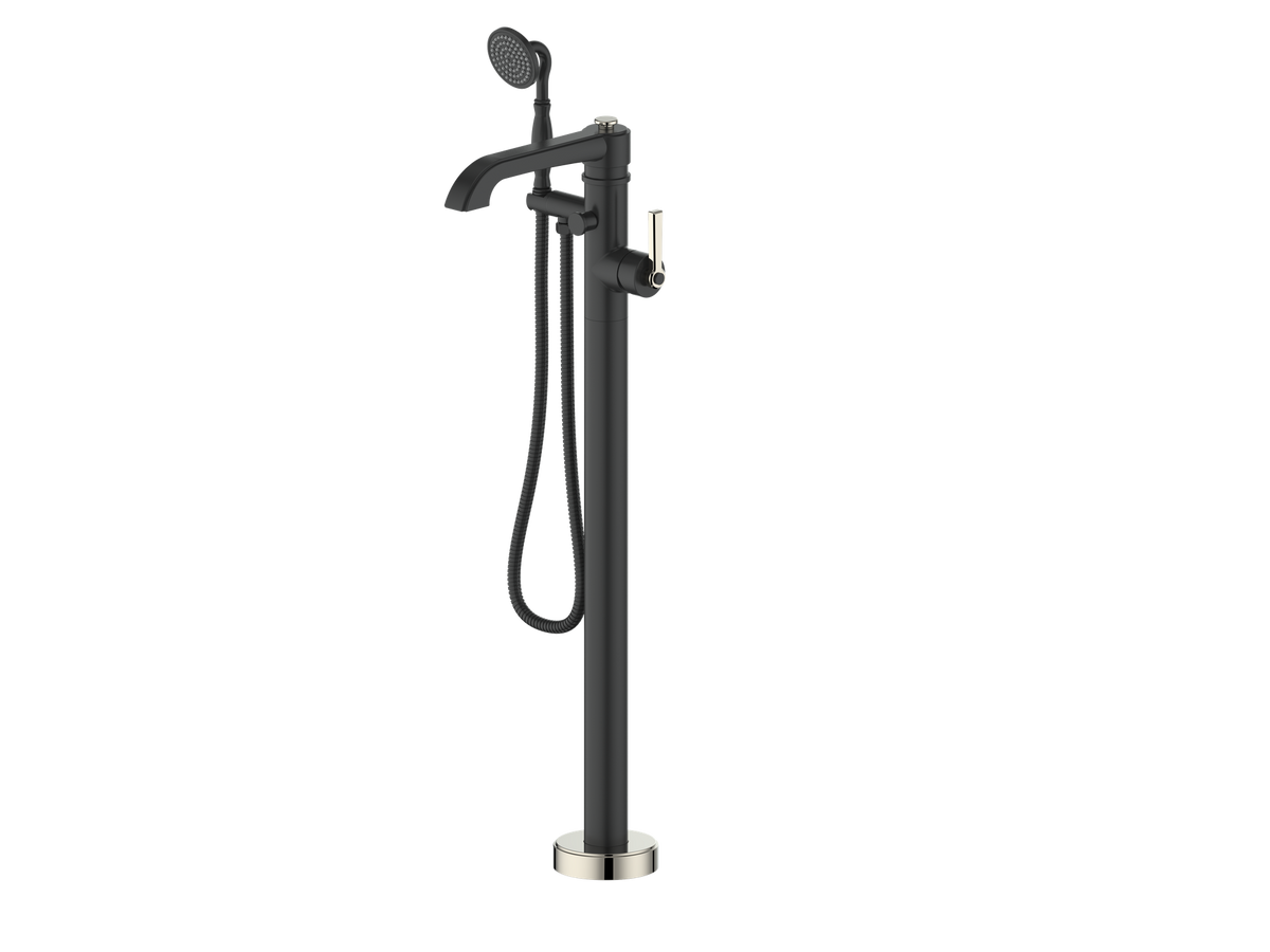 Vogt Zehn Floor Mount Tub Filler - Polished Nickel/Matte Black