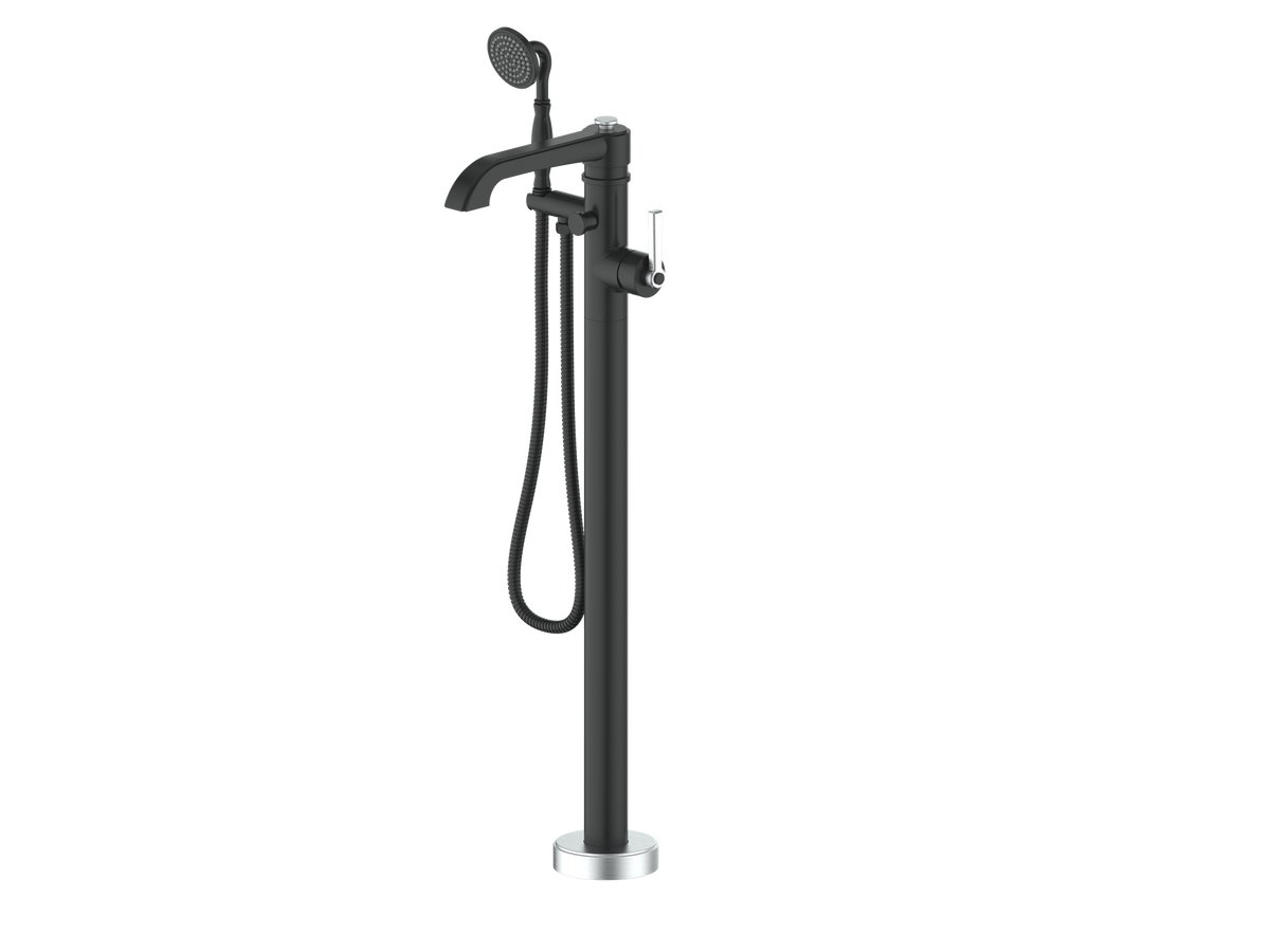 Vogt Zehn Floor Mount Tub Filler - Stainless Steel/Matte Black