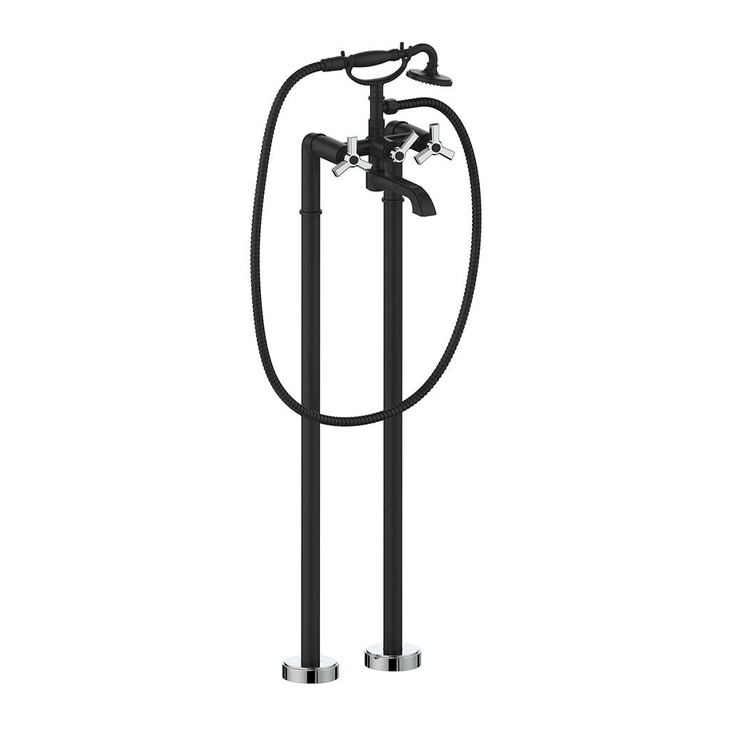 Vogt Zehn Floor Mount Tub Filler - 3-Spoke Handle (Z3) / Chrome/Matte Black